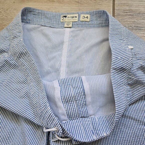 J. Crew Blue Seersucker Lined Swim Trunks Men's Beach Pool Resort Drawstring 34 - Picture 4 of 5
